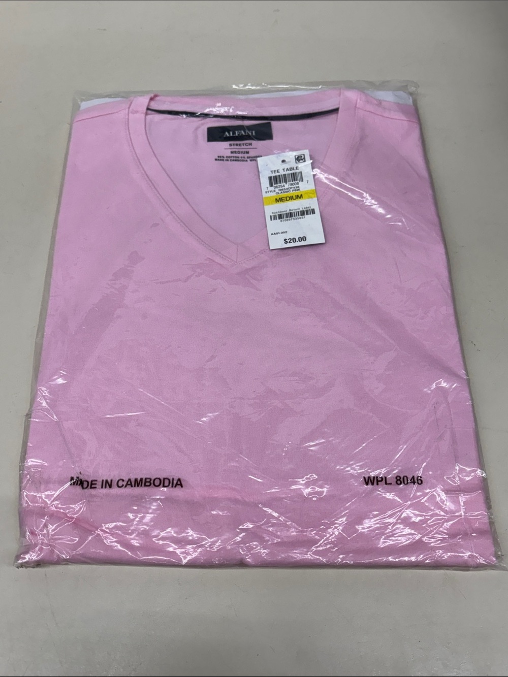Alfani Men's Short Sleeve V-Neck Tee Pink
